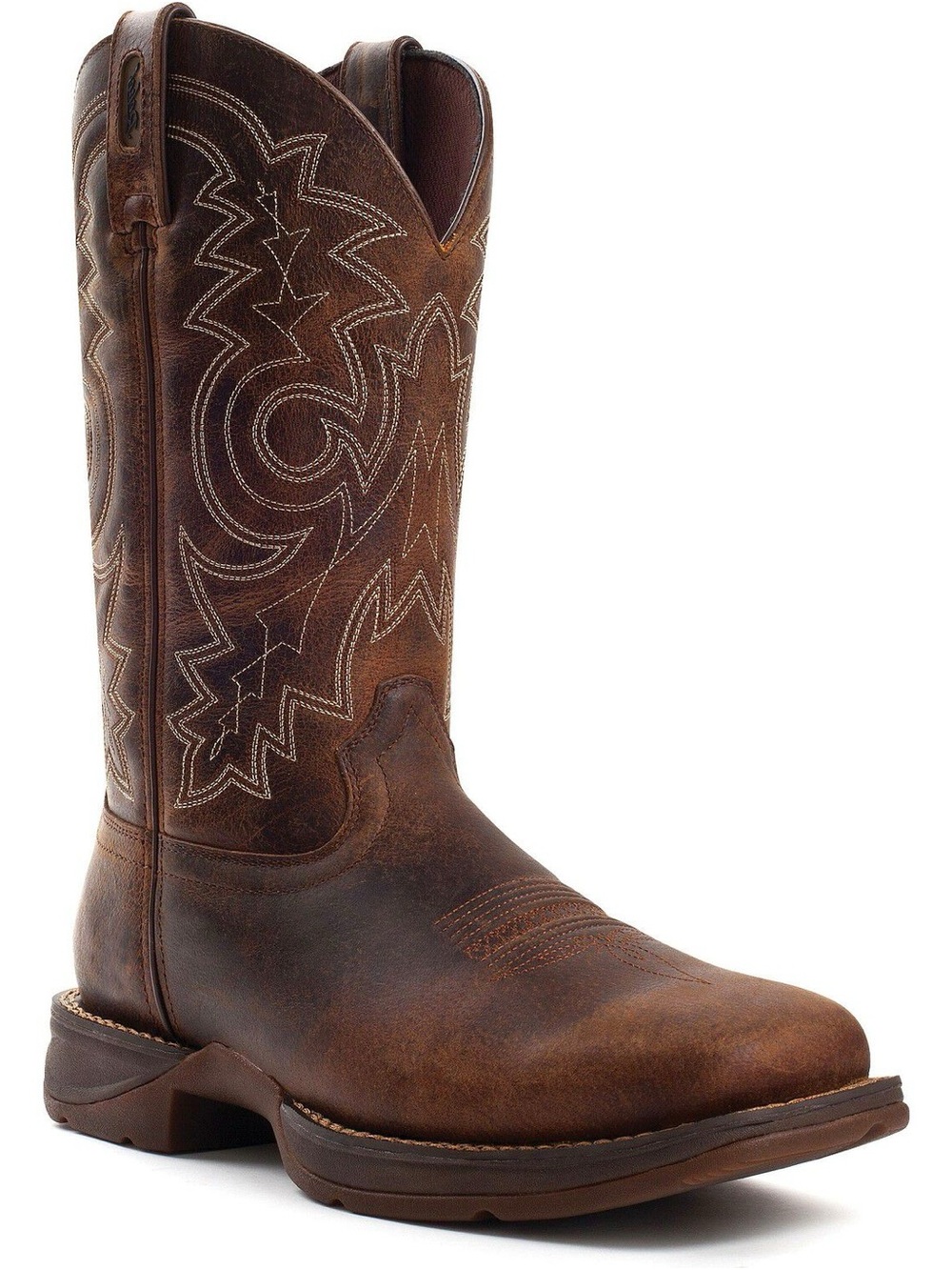 Durango Brown Leather Western Work Boot with Embroidered Shaft Size 10